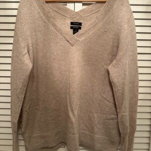 Nordstrom Halogen Cashmere  Double V-Neck Sweater in Cream